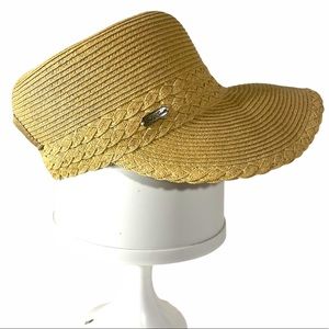 Ladies Straw Sun Visor Hat, Braid Trim, Stretch-on